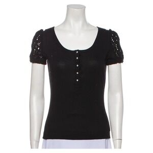 Dolce & Gabbana Women Black Shirt Size 44 Pearl Button Closure Lace Sleeve  US 8